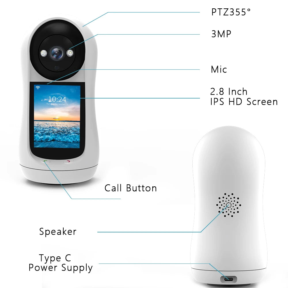 CAMÉRA WIFI AVEC ÉCRAN IPS ET DÉTECTION