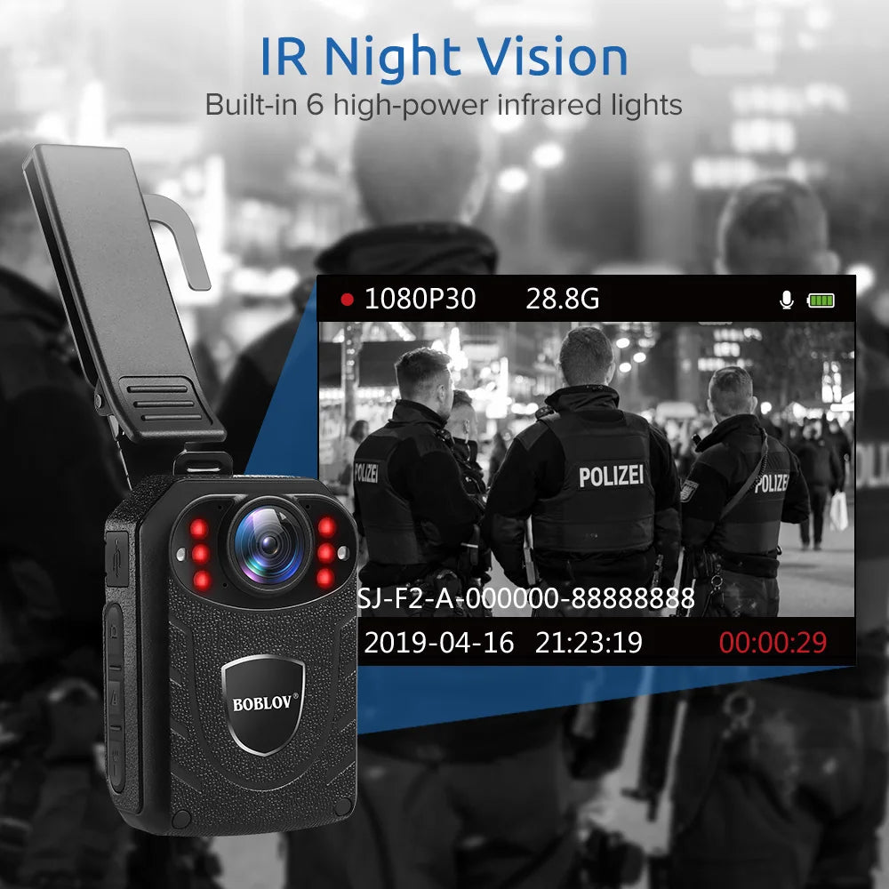 CAMÉRA CORPORELLE HD 1296P GRAND ANGLE AVEC VISION NOCTURNE