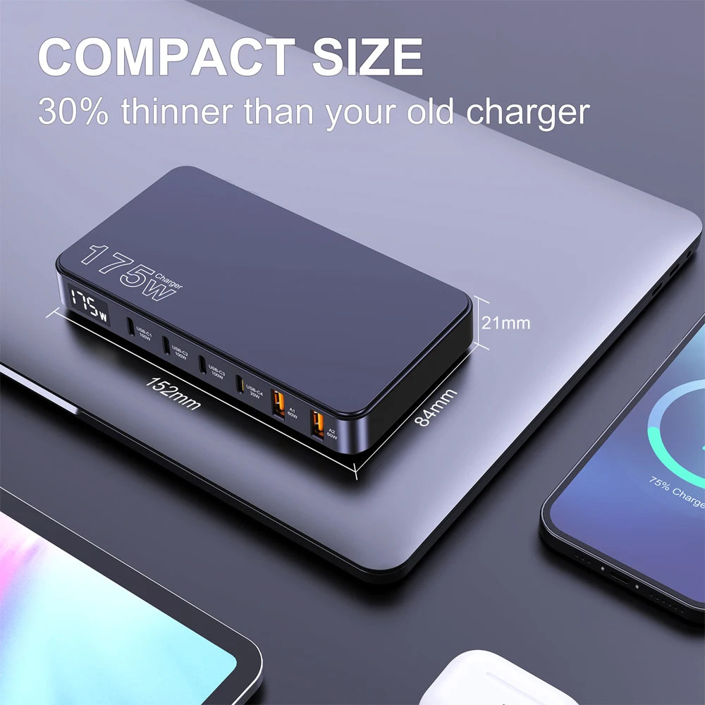 CHARGEUR USB-C 175W AVEC 6 PORTS (MACBOOK / IPHONE / SAMSUNG)