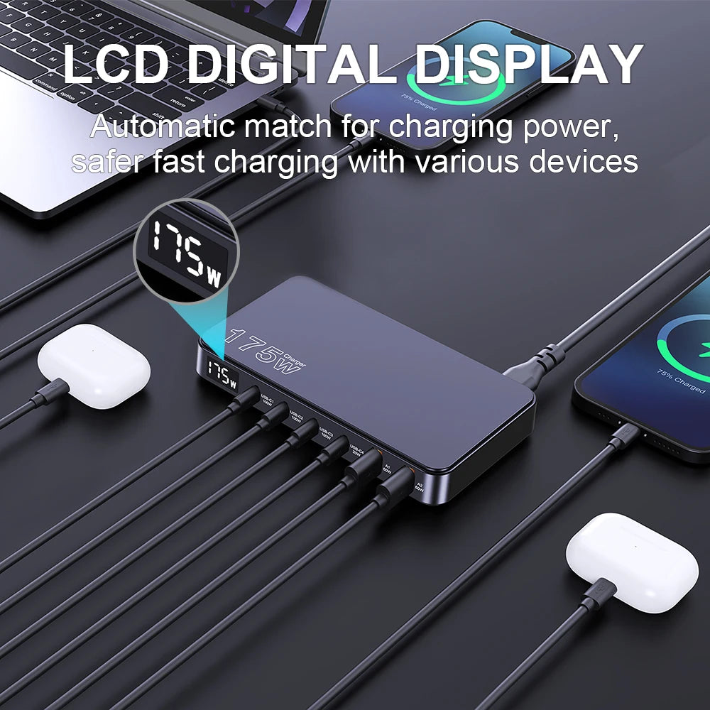 CHARGEUR USB-C 175W AVEC 6 PORTS (MACBOOK / IPHONE / SAMSUNG)