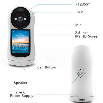 CAMÉRA WIFI  AVEC ÉCRAN IPS ET DÉTECTION