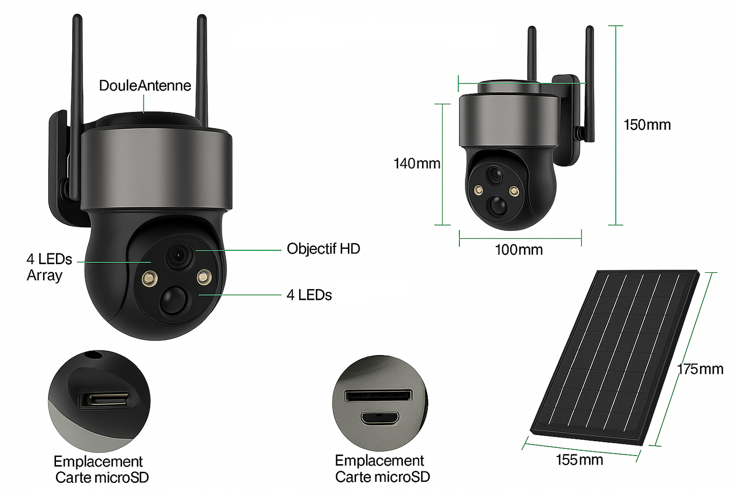 SolarCam™ | Caméra de Surveillance Solaire WiFi | Full HD, Vision Nocturne, Autonomie Longue Durée
