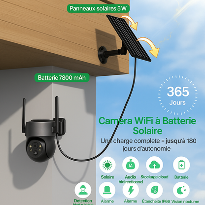 SolarCam™ | Caméra de Surveillance Solaire WiFi | Full HD, Vision Nocturne, Autonomie Longue Durée